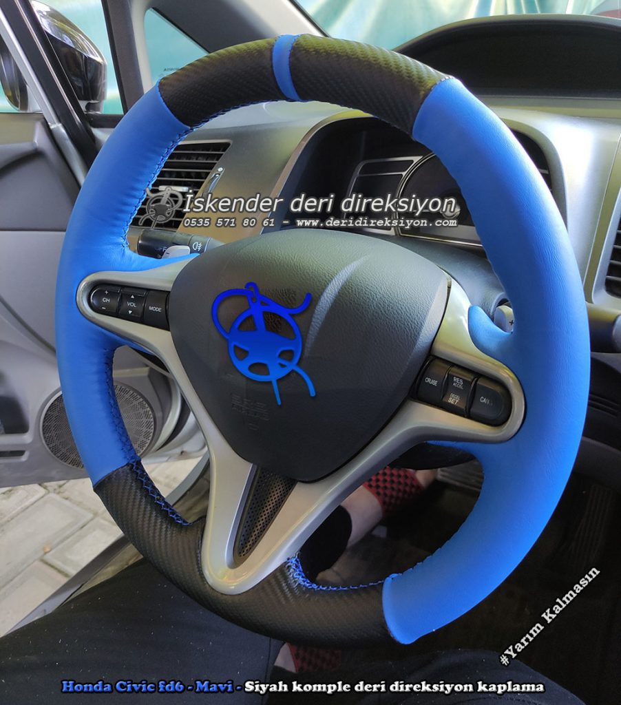 Honda Civic FD6 mavi deri direksiyon kılıfı